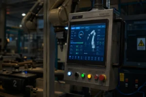 A rugged industrial panel pc integrated into a Chinese automotive assembly line automation system.
