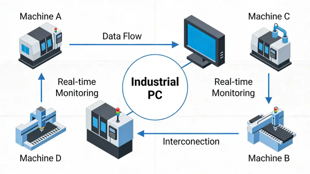 Industrial IoT network connecting smart factory devices and sensors